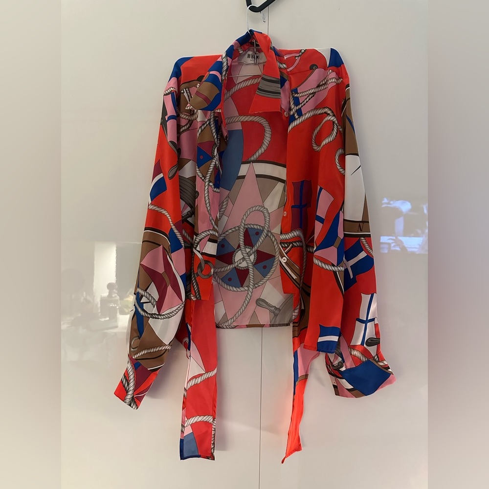 MSGM-Red & Multi Color Rope Print Button Down - Picture 2 of 5